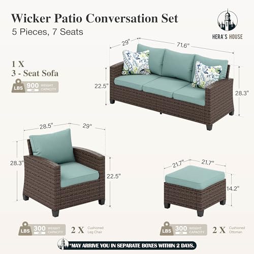 HERA'S HOUSE Patio Furniture Set with 56" Fire Pit Table, 6 Pieces 7 Seats Wicker Sectional Z546196