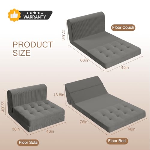 COMAX Folding Sofa Bed Convertible Chair Bed Corduroy 3-in-1 Floor Couch, Dark Grey E940