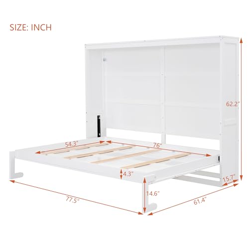 Harper & Bright Designs Queen Murphy Bed with Storage Shelves and LED Lights, Gray D9429