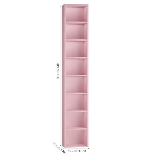 FOTOSOK 8-Tier Media Tower Rack, Tall Narrow Bookcase, Black/Brown W19438