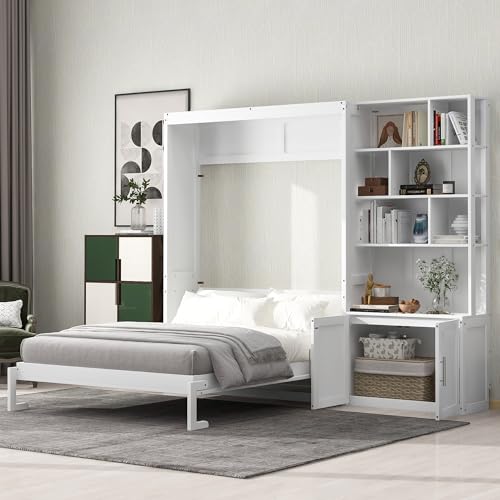 PURLOVE Wood Twin Murphy Bed with Light and USB, Gray W600663