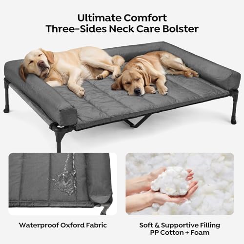 Veehoo Elevated Dog Bed with Removable Waterproof Bolster Cushion, Breathable Mesh, Indoor Outdoor, 42x30 inches, Beige U875430