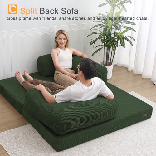 COMAX Folding Sofa Bed Convertible Chair Bed Corduroy 3-in-1 Floor Couch, Dark Grey E940
