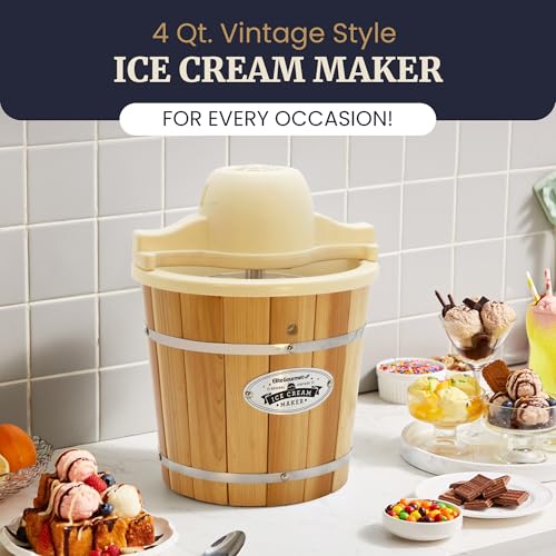 Elite Gourmet Maxi-Matic EIM-924L 4 Quart Electric Ice Cream Maker, Pine Bucket P61620