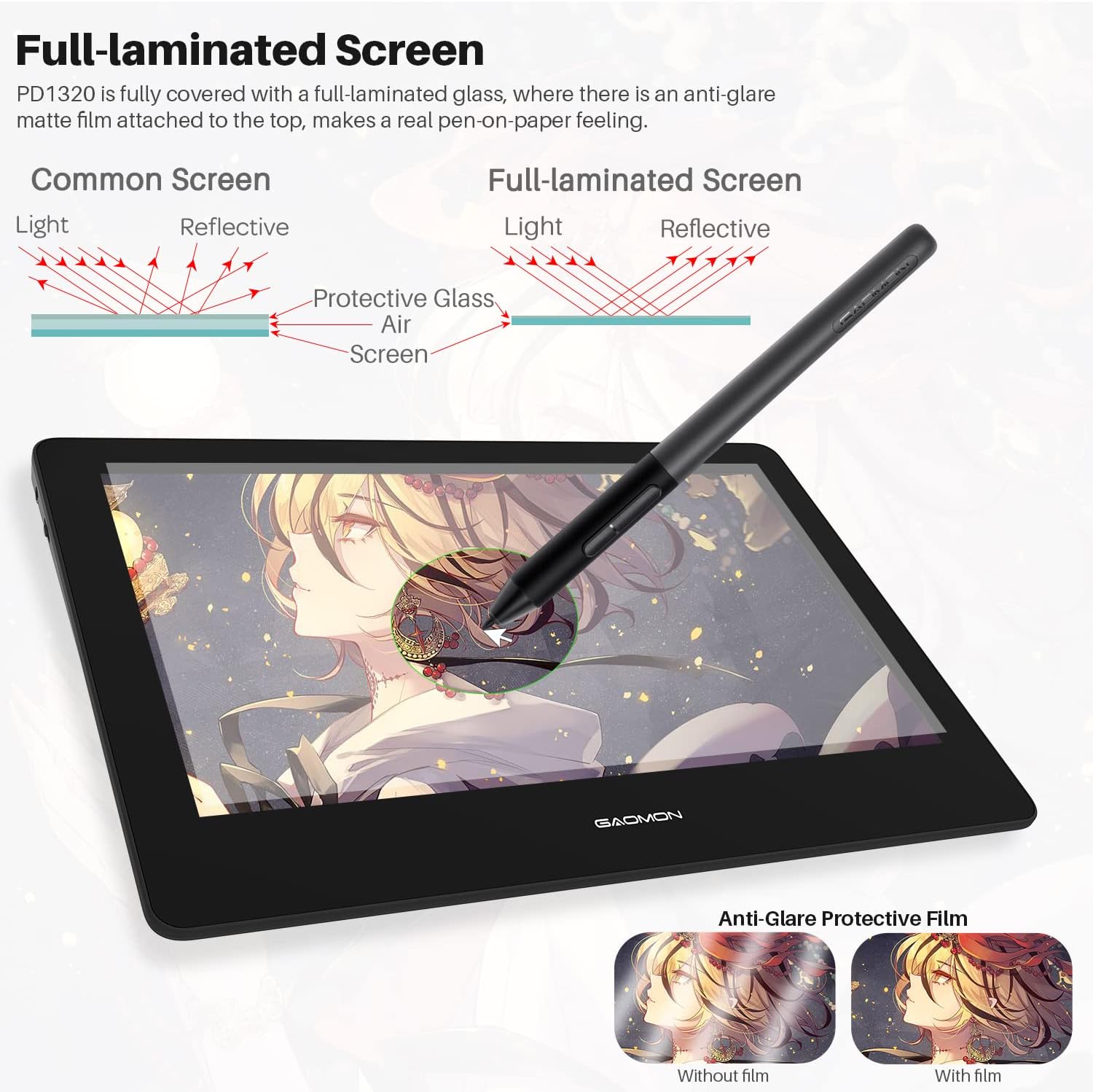 GAOMON PD1320 13.3 Inch Graphics Drawing Tablet with Pen Display, Gray J4203