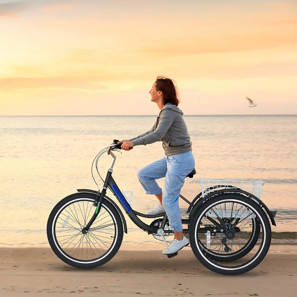 FICISOG 26 Adult Tricycle, 3 Wheel 7 Speed, 450lbs Capacity with Basket X547
