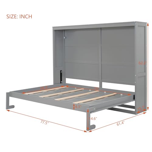 Harper & Bright Designs Queen Murphy Bed with Storage Shelves and LED Lights, Gray D9429