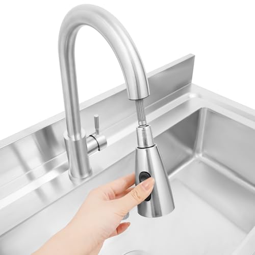 Stainless Steel Freestanding Single Bowl Utility Sink with Pull-Out Faucet E965170