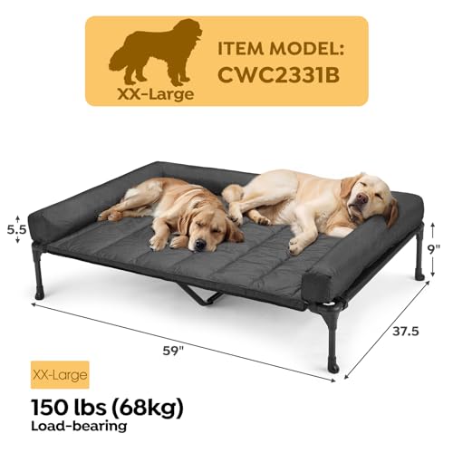 Veehoo Elevated Dog Bed with Removable Waterproof Bolster Cushion, Breathable Mesh, Indoor Outdoor, 42x30 inches, Beige U875430