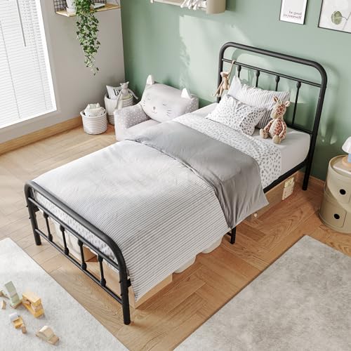 Vintage Full Size Metal Bed Frame with Headboard and Footboard, Black Z946901