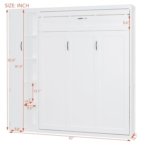 Harper & Bright Designs Queen Murphy Bed with Storage Shelves and LED Lights, Gray D9429