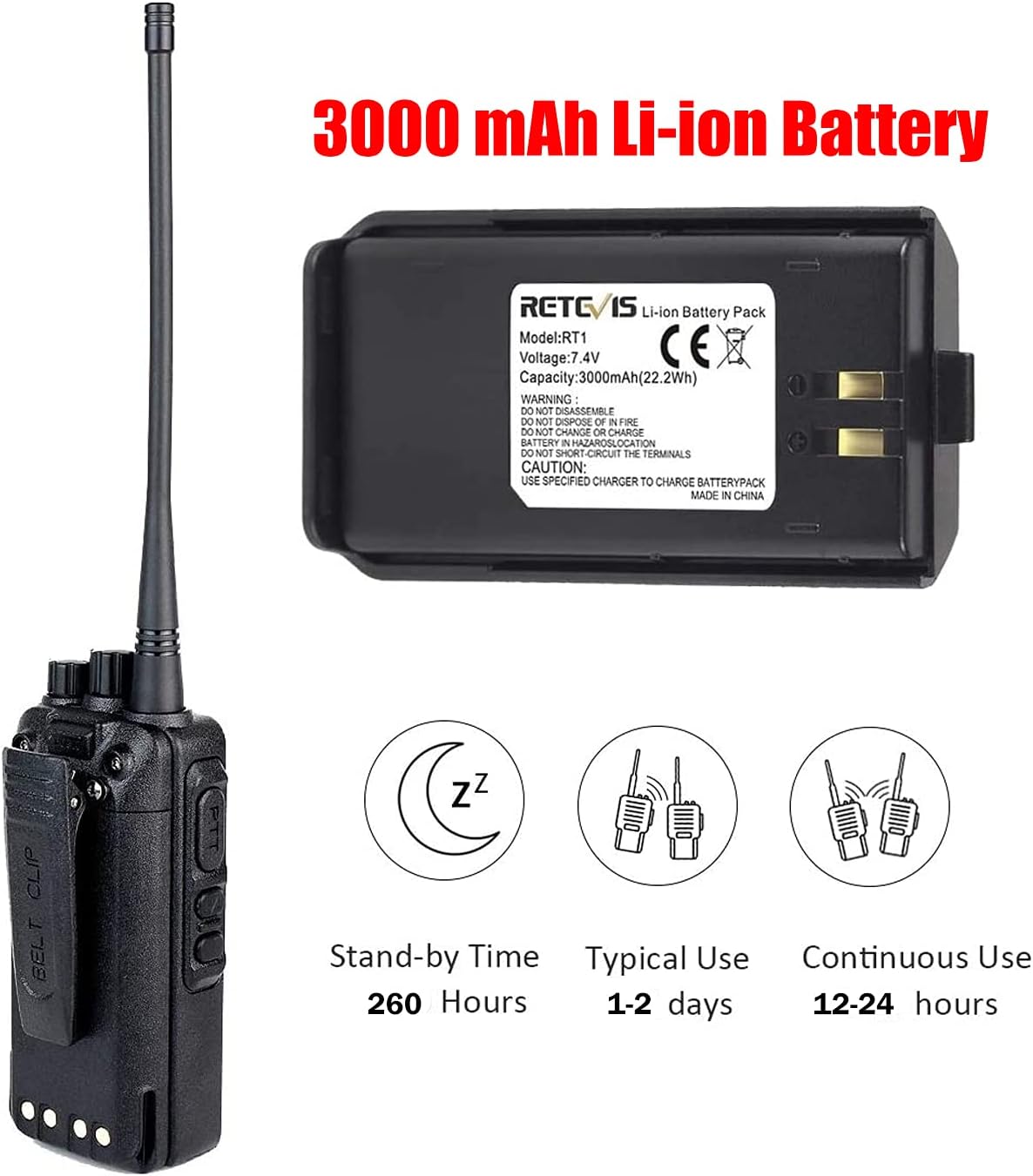 Retevis RT1 Walkie Talkies with Earpiece and Mic, 3000mAh Rechargeable, 5 Pack Y1131