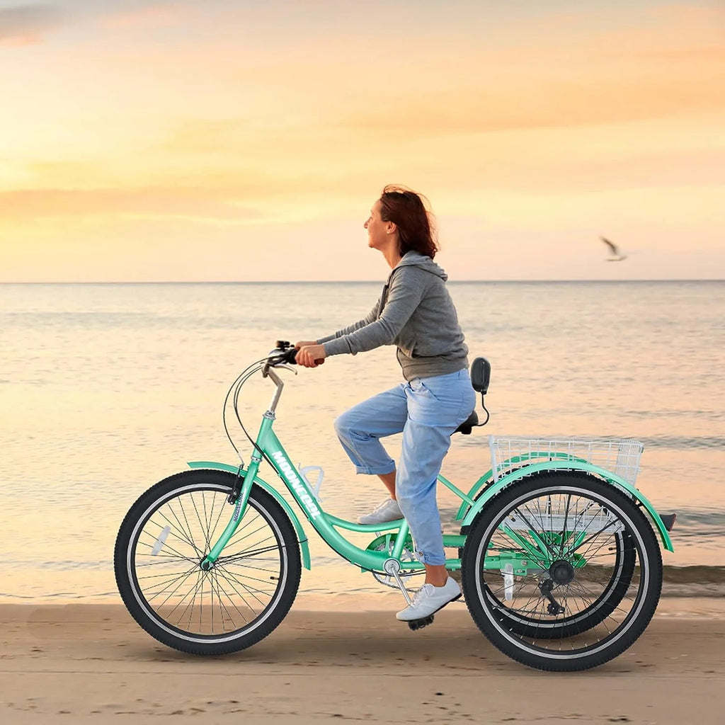 FICISOG 26 Adult Tricycle, 3 Wheel 7 Speed, 450lbs Capacity with Basket X547