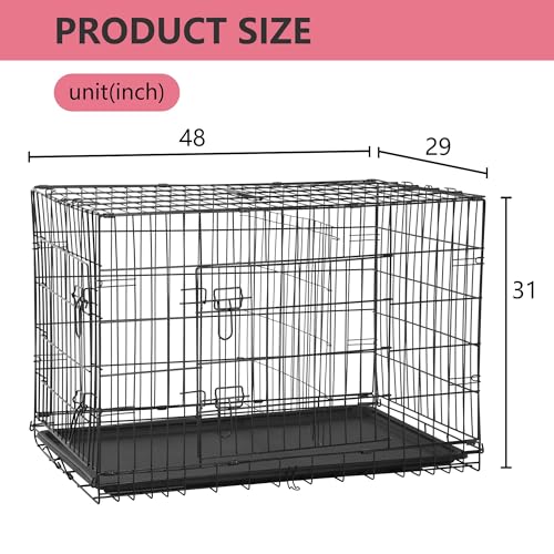 FDW Dog Crate for Large Dogs 48 Inch Folding Metal Wire Cage Double Door N1299