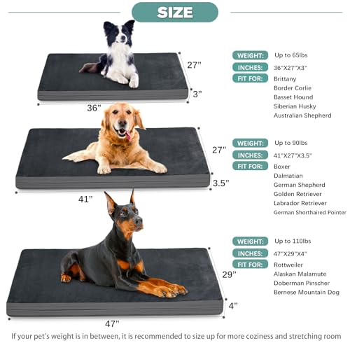 Vonabem Waterproof Dog Bed Large Medium Sized Dogs Outdoor Orthopedic Crate Pad Washable Gray 35"x22" C409