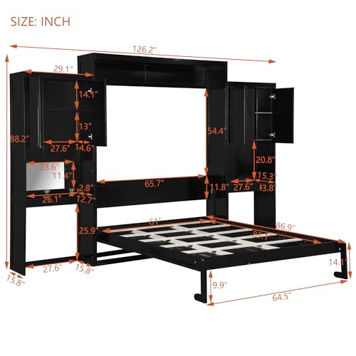 SOFTSEA Queen Murphy Bed with Desk and Storage, Espresso S562