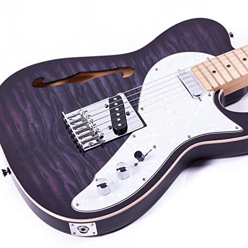 Grote Electric Guitar Semi-Hollow Body Tele Style Basswood Maple Neck Chrome Hardware Blue X47636
