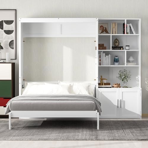 PURLOVE Wood Twin Murphy Bed with Light and USB, Gray W600663
