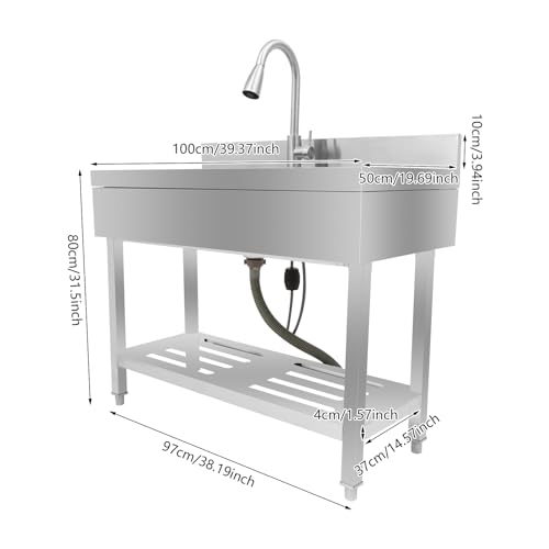 Stainless Steel Freestanding Single Bowl Utility Sink with Pull-Out Faucet E965170