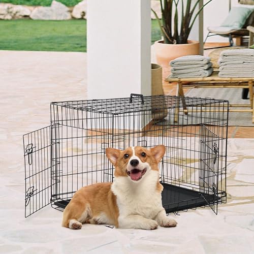 FDW Dog Crate for Large Dogs 48 Inch Folding Metal Wire Cage Double Door N1299