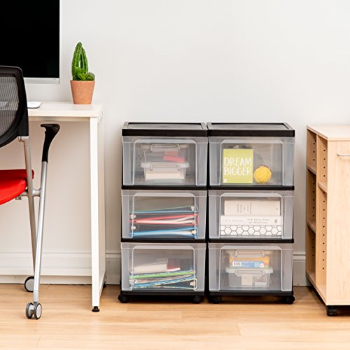 IRIS USA Plastic 3-Drawer Rolling Storage Cart with Wheels, White/Clear Y619
