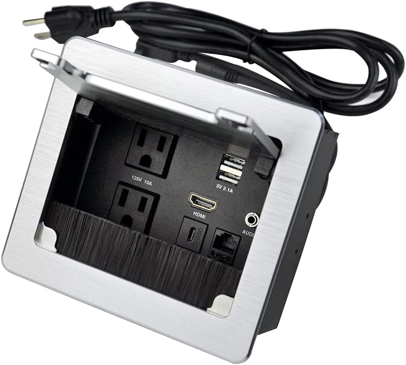 Tabletop Connectivity Box with AC Power, USB, HDMI, USB-C & RJ45 for Conference, Silver, Pack of 2 L1767