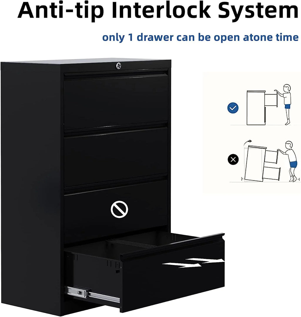 SUPEER 4 Drawer File Cabinet with Lock, Metal Vertical Storage, Black E499