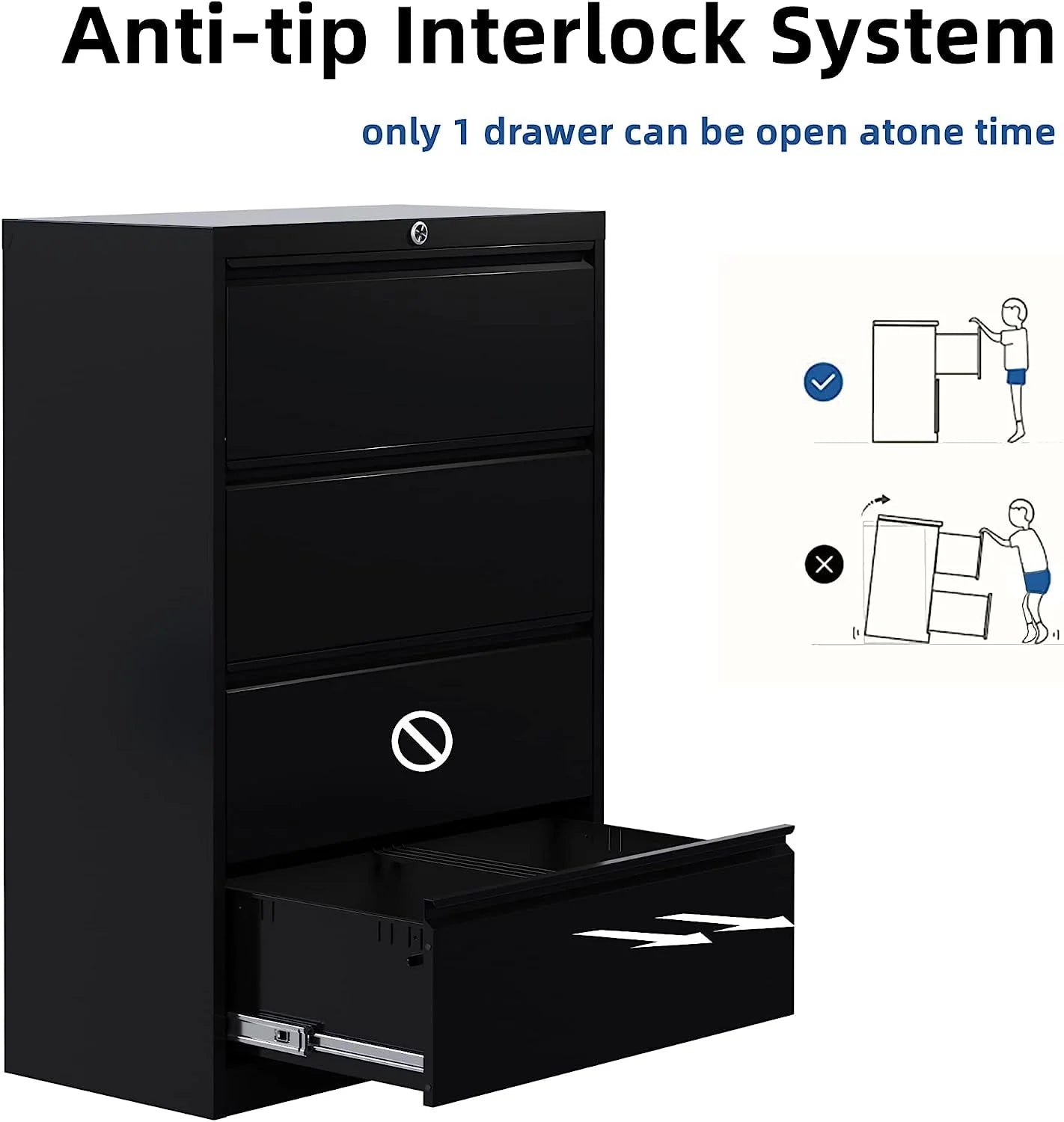 SUPEER 4 Drawer File Cabinet with Lock, Metal Vertical Storage, Black E499