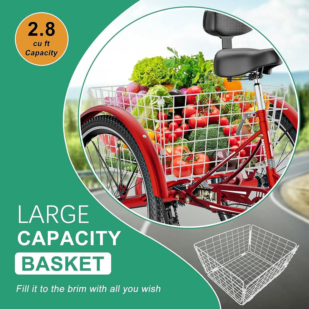 FICISOG 26 Adult Tricycle, 3 Wheel 7 Speed, 450lbs Capacity with Basket X547