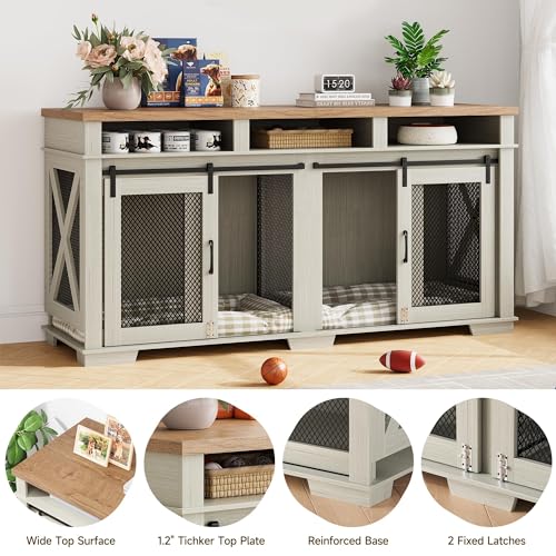 71" Dog Crate Furniture for 2 Dogs with Storage Drawers and Divider Y72401