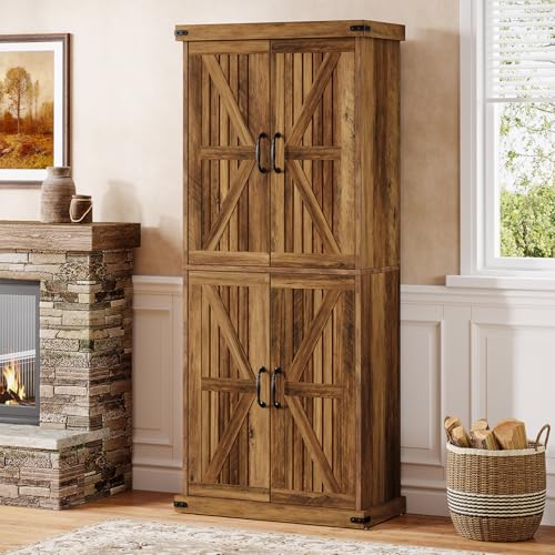 Tribesigns 71" Tall Kitchen Pantry Storage Cabinet with Barn Doors, Brown W874