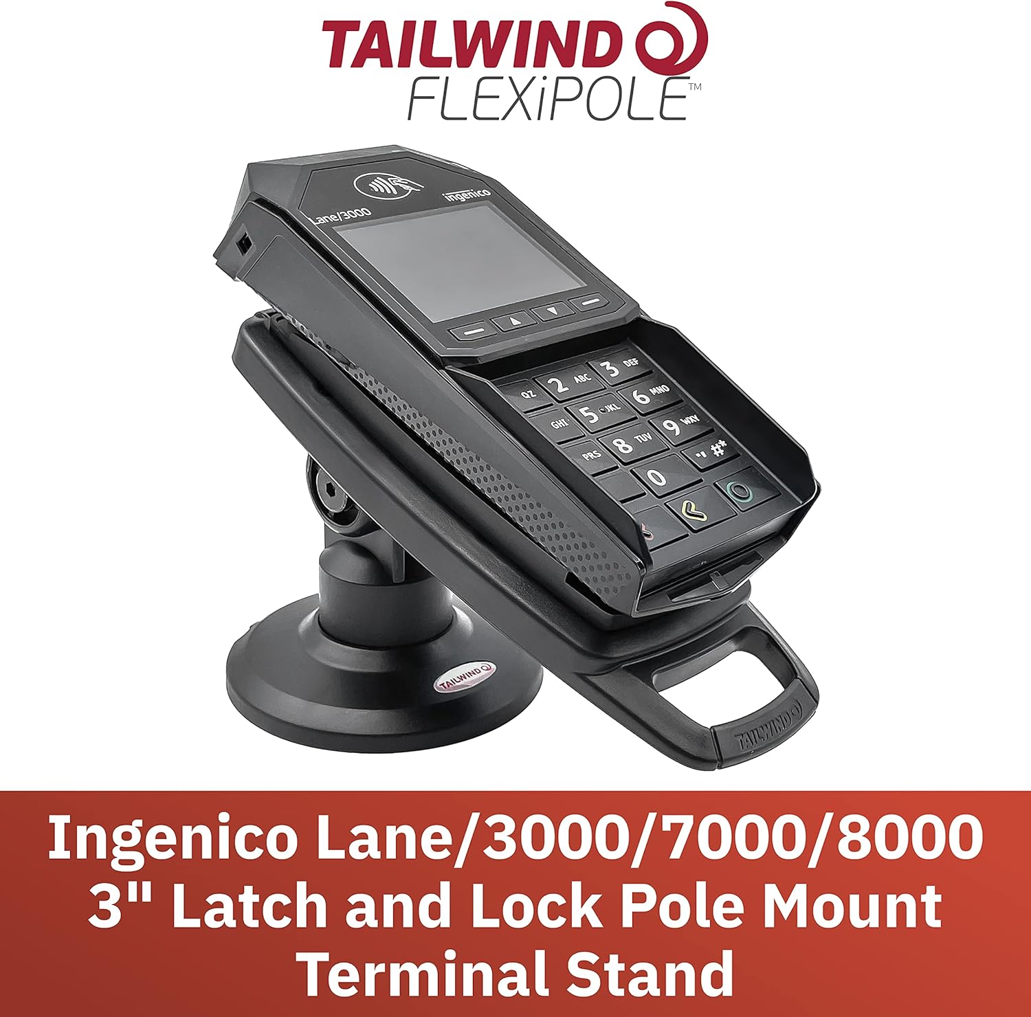 ENS Tailwind Ingenico 3" Latch and Key Lock Terminal Stand, Black W781460