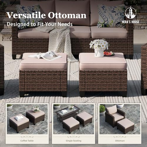 HERA'S HOUSE Patio Furniture Set with 56" Fire Pit Table, 6 Pieces 7 Seats Wicker Sectional Z546196