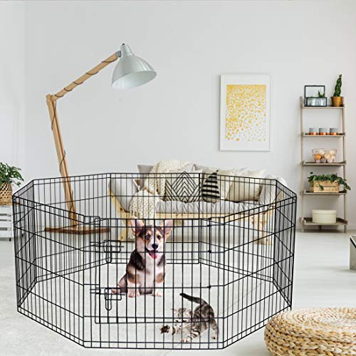 Artmeer Pet Playpen 8 Panels 24 Inch Foldable Dog Fence Kennel, Black N172167