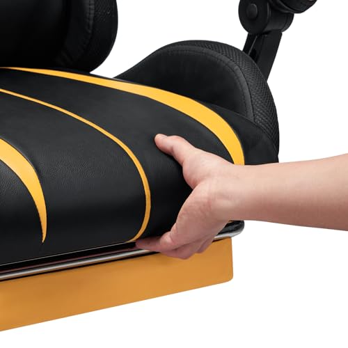 HOFFREE RGB Gaming Chair with Speakers and Footrest, Blue and Black B69323