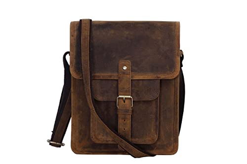 Leather Crossbody Bag Messenger Satchel for Men and Women, Brown P148