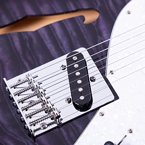 Grote Electric Guitar Semi-Hollow Body Tele Style Basswood Maple Neck Chrome Hardware Blue X47636