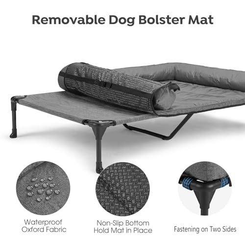 Veehoo Elevated Dog Bed with Removable Waterproof Bolster Cushion, Breathable Mesh, Indoor Outdoor, 42x30 inches, Beige U875430