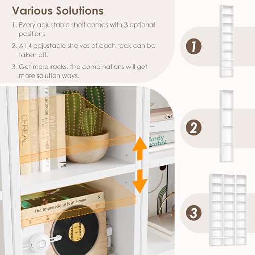 FOTOSOK 8-Tier Media Tower Rack, Tall Narrow Bookcase, Black/Brown W19438