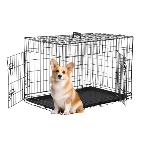 FDW Dog Crate for Large Dogs 48 Inch Folding Metal Wire Cage Double Door N1299