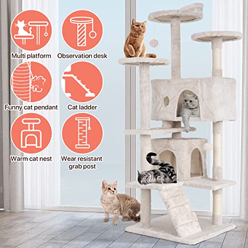 ASHY 54in Cat Tree with Scratching Post for Indoor Cats I993