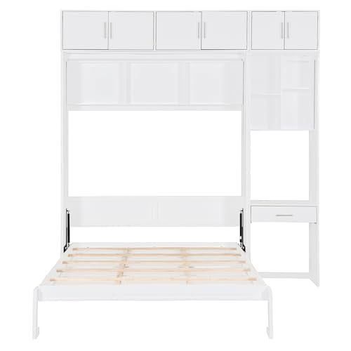 PURLOVE Wood Twin Murphy Bed with Light and USB, Gray W600663