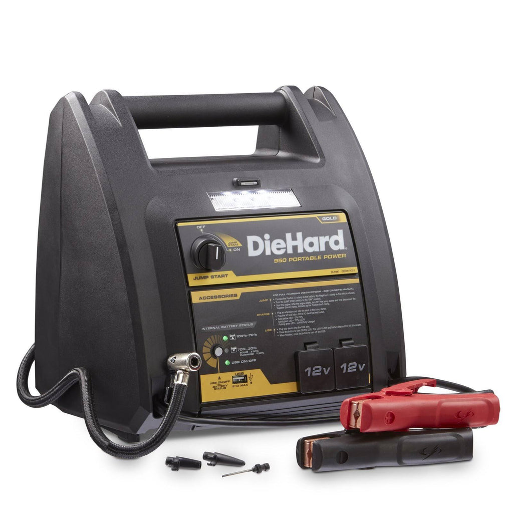 Diehard 71687 Gold Portable Power 950 Peak Amp 12 Volt Jump Starter u0026 Power Source with 1-USB 2-12V Power Ports u0026 150 PS