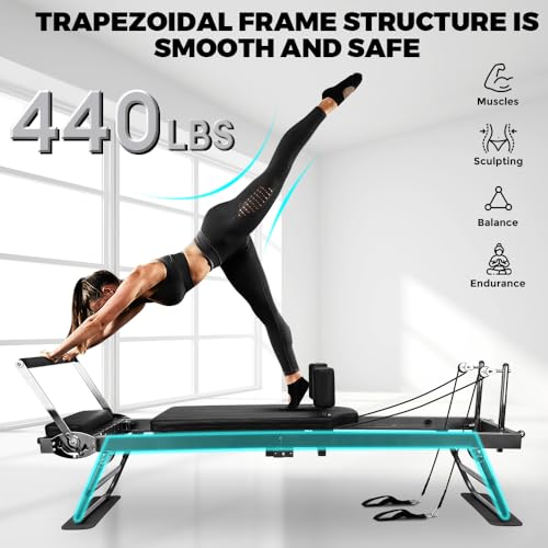 ONETWOFIT Foldable Pilates Reformer for Home Gym, Max 440LBS, Gray V919