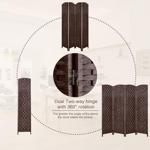 Rose Home Fashion 6 ft Tall Room Divider 4 Panel Folding Privacy Screen, Dark Coffee C8634
