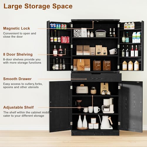 72" Tall Storage Cabinet with Adjustable Shelves & Steel Frame, Dark Grey F5479