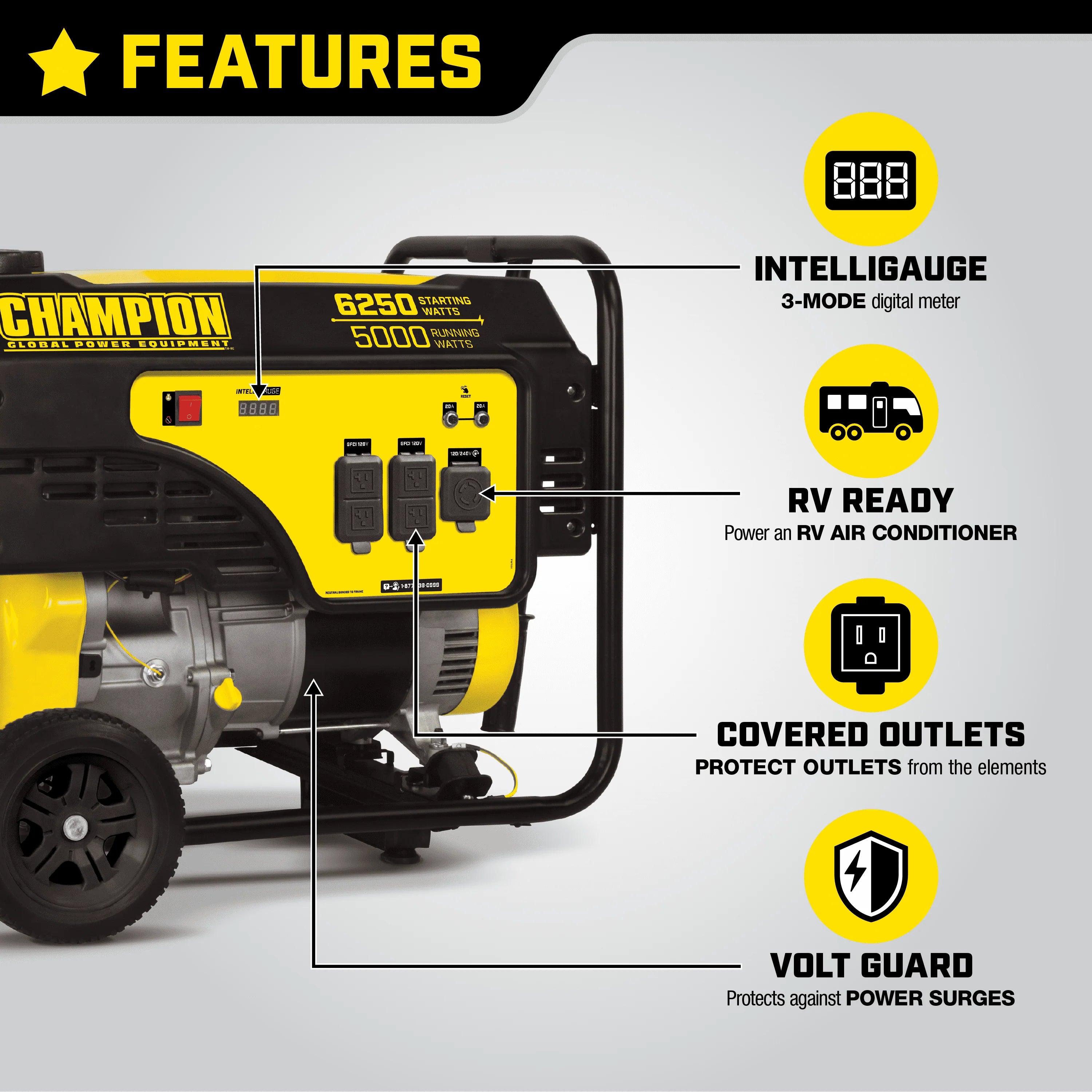 Champion Power Equipment 6250/5000 Watt Portable Generator with Wheel Kit T792102