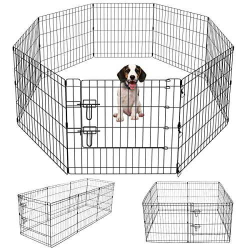 Artmeer Pet Playpen 8 Panels 24 Inch Foldable Dog Fence Kennel, Black N172167