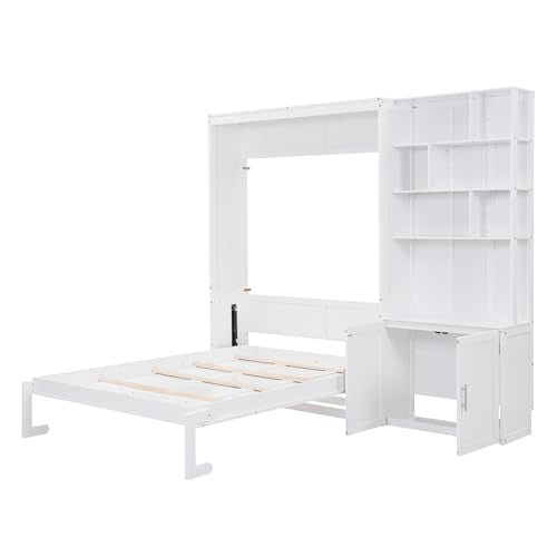 PURLOVE Wood Twin Murphy Bed with Light and USB, Gray W600663