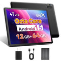 10 Inch Android 15 Tablet with SIM Card Slot Uncloked,4G Cellular Tablet Phone, Octa-Core, 12GB+64GB, 2TB Expandable, Dual Cameras, 2.4G/5G WiFi, BT5.0, GPS, Protective Case Included